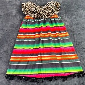 Botique Girls 3T-4T Serape Leopard Multi Color Maxi Dress Black Fringe
